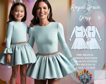 Patrón de costura para vestido de cumpleaños a juego para madre e hija – Conjunto elegante a juego (Patrón en PDF)