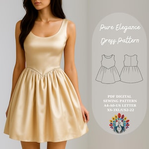 Pure Elegance Dress Pattern | Sleeveless PDF Sewing Pattern XS–3XL | Summer Dress for Women | Instant Download | Beginner Friendly