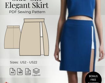 Side-Slit Elegant Skirt Sewing Pattern - PDF Digital Download (A4, A0, US Letter) - XS-3XL Sizes