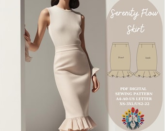 Ruffled Midi Skirt Sewing Pattern | High-Waisted, XS-3XL (PDF Digital Download)