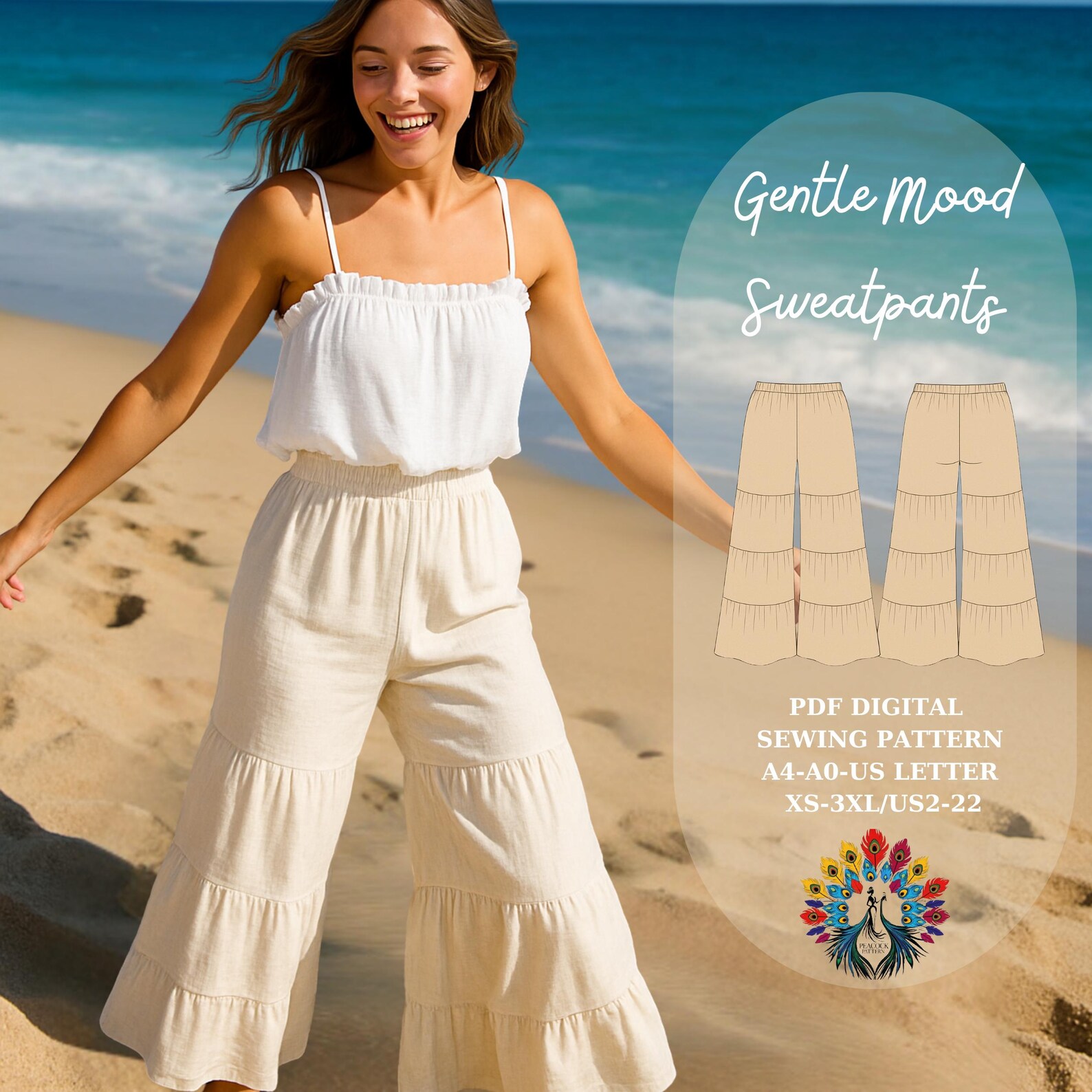 Summer Sweatpants Sewing Pattern | Tiered Lounge Pants | Cottagecore ...