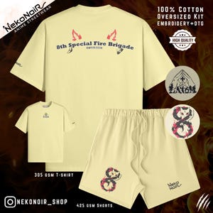 Fire Company Hero Tamaki FF Oversized Anime T-Shirt Short Kit Anime Streetwear Embroidery DTG