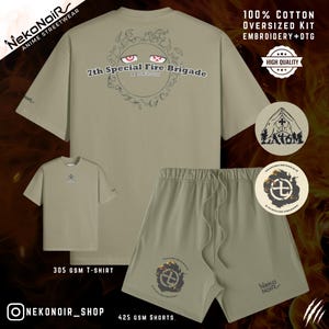 Fire Company Hero Beni FF Oversized Anime T-Shirt Short Kit Anime Streetwear Embroidery DTG