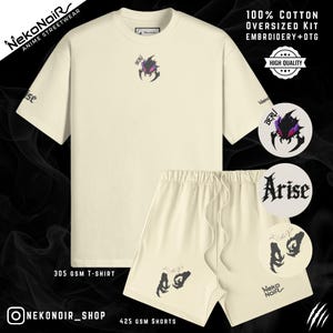 Hunter Sung Jinwoo Beru Solo Level Oversized T-Shirt & Short Kit Anime Streetwear Embroidery DTG