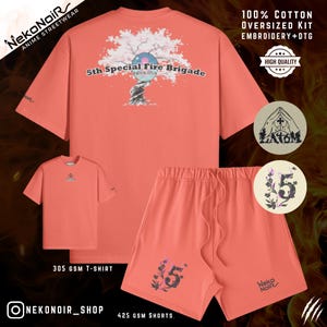 Fire Company Hero Hibana FF Oversized Anime T-Shirt Short Kit Anime Streetwear Embroidery DTG