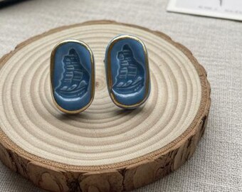 Blue Ceramic Sailboat Earrings, Handmade Nautical Jewelry, Coastal Statement Earrings, Ocean Lover Gift, Maritime Earrings