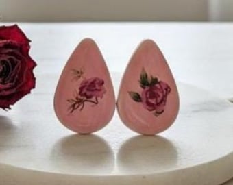 Blush Rose Ceramic Earrings – Vintage Floral Studs