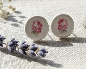 Handmade Rose Ceramic Stud Earrings – Floral Porcelain Jewelry