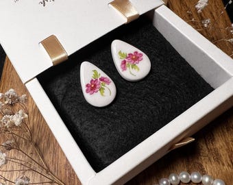 Handmade Pink Blossom Ceramic Earrings – Floral Earthenware Studs