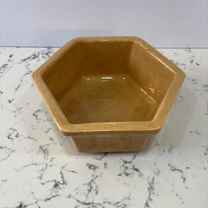 Vintage Haeger Pottery Hexagonal Planter #4002 | Mid-Century Gold Drip Glaze Ceramic Succulent Pot | 1970s Retro USA Art Pottery