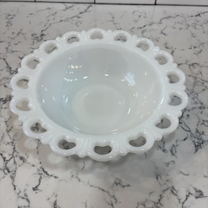 Vintage Anchor Hocking Milk Glass Bowl - Old Colony Lace Edge