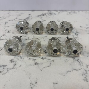 Vintage Clear Glass Cabinet Knobs - Set of 8 | Antique Octagonal Fluted Drawer Pulls with Integrated Bolts | Mid-Century Depression Style