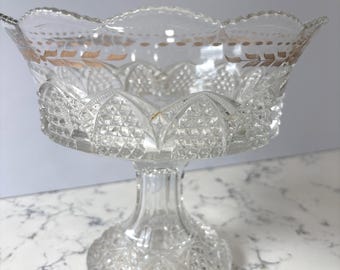 Antique EAPG Glass Compote: George Duncan Pedestal Bowl with gold detailing