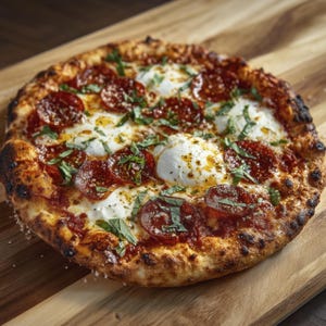 Hot Honey Pepperoni With Burrata – Viral Recipe, Spicy Pepperoni Pizza, Burrata Cheese Pizza Recipe, Gourmet Pizza Idea, homemade pizza