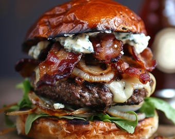 Blue Cheese Burger with Candied Bacon, Recipe Print Out, Recipe Download PDF, Burger Recipe, Printable Recipe, Cookbook PDF