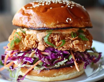 Fried Chicken Sandwich with Yuzu Slaw Recipe, Recipe Print Out, Recipe Download PDF, Burger Recipe, Printable Recipe, Cookbook PDF
