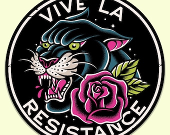 Panther Rose Vinyl Sticker, Vive La Resistance Protest Art
