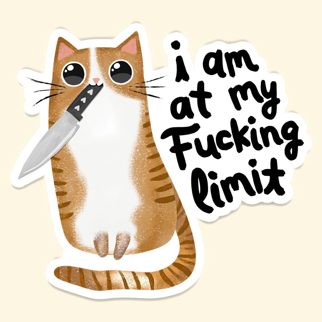 I Am At My Limit Cat Sticker, Cat Holding Knife Sticker, Angry Cat Sticker, Cat lover Sticker Decal, Cat humor vinyl decal