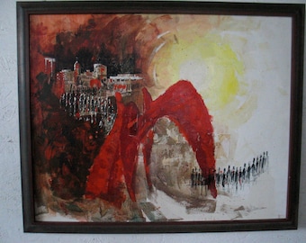 1960s Abstract Cityscape Painting Collage of Alexandar Calder La Grande Vitesse , c 1960s Signed