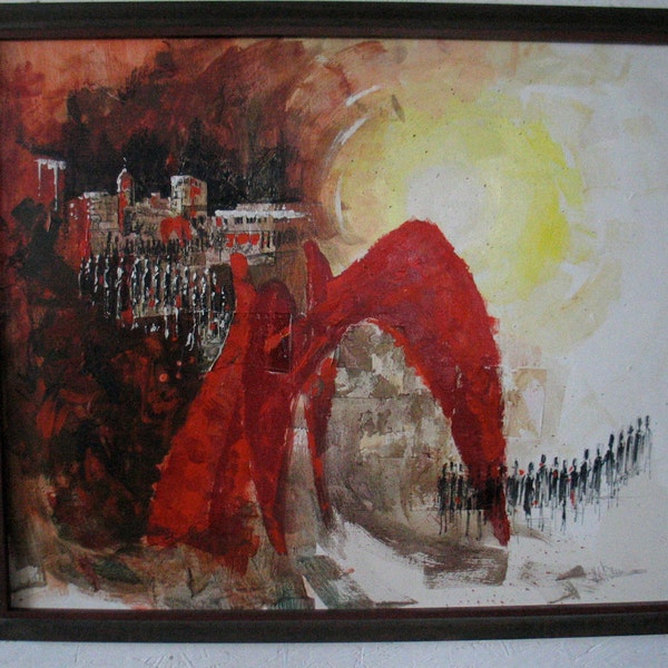 1960s Abstract Cityscape Painting Collage of Alexandar Calder La Grande Vitesse , c 1960s Signed