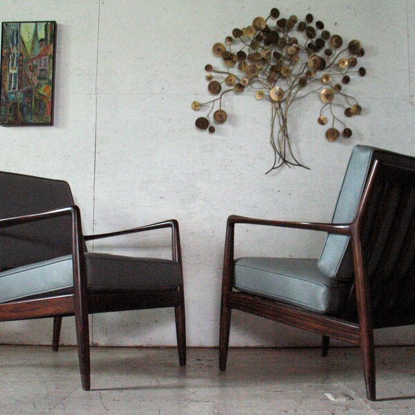 reserved for customer SALE Pair Danish Modern Lounge Chairs & Ottoman DUX Amazing Restored  Danish Modern Chairs