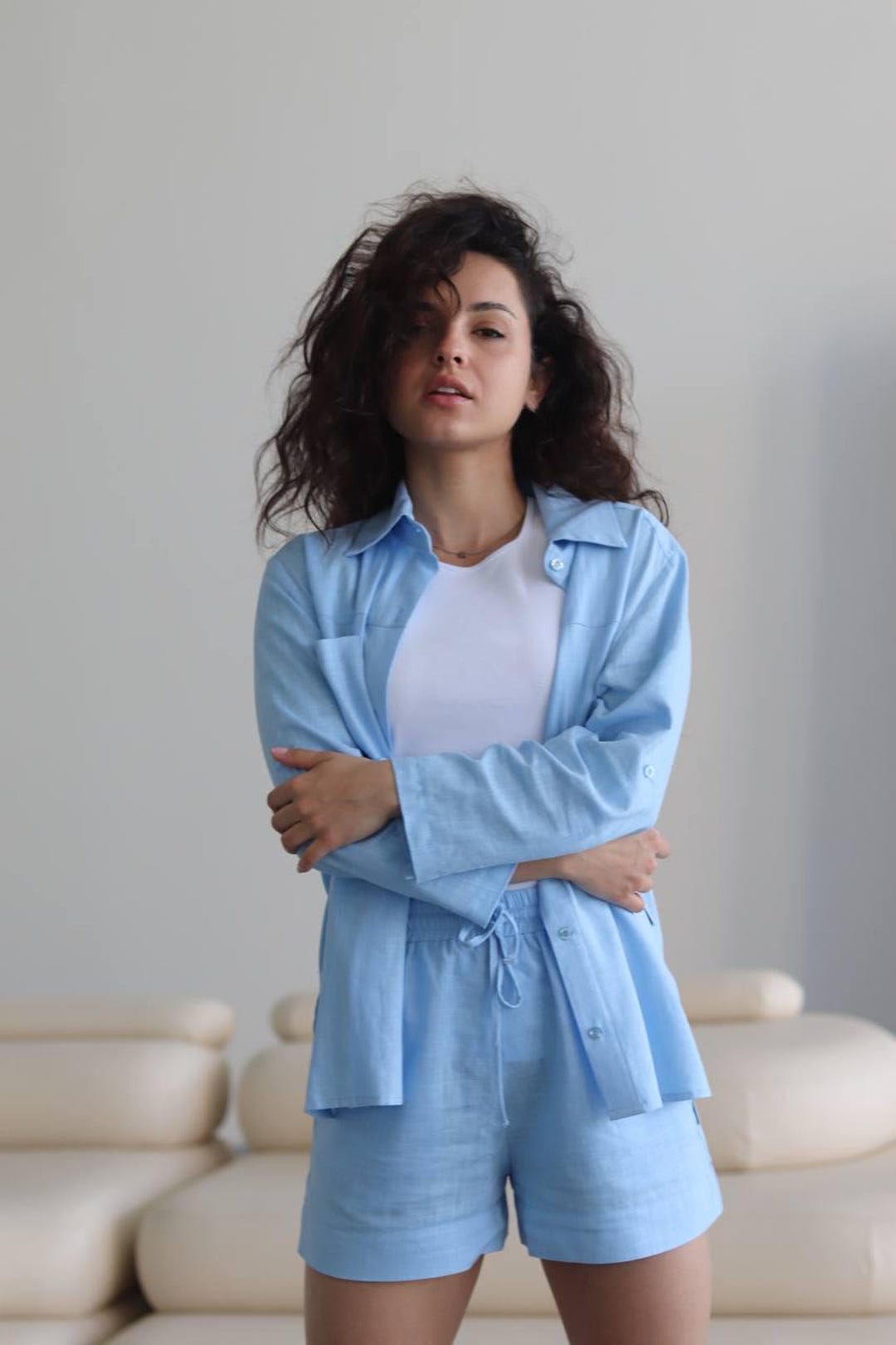 Linen shorts set
