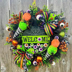 Halloween Eyeball Wreath | Spooky Welcome Door Decor | Ice Cream & Eyeball Theme | Handmade Halloween Wreath