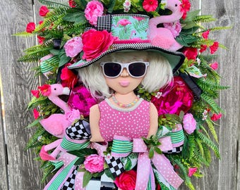Corona de verano glamurosa para mujer, decoración de puerta con guirnalda de joyas, corona rosa de verano, corona para niña con gafas de sol, guirnalda llamativa XL, decoración para la puerta principal