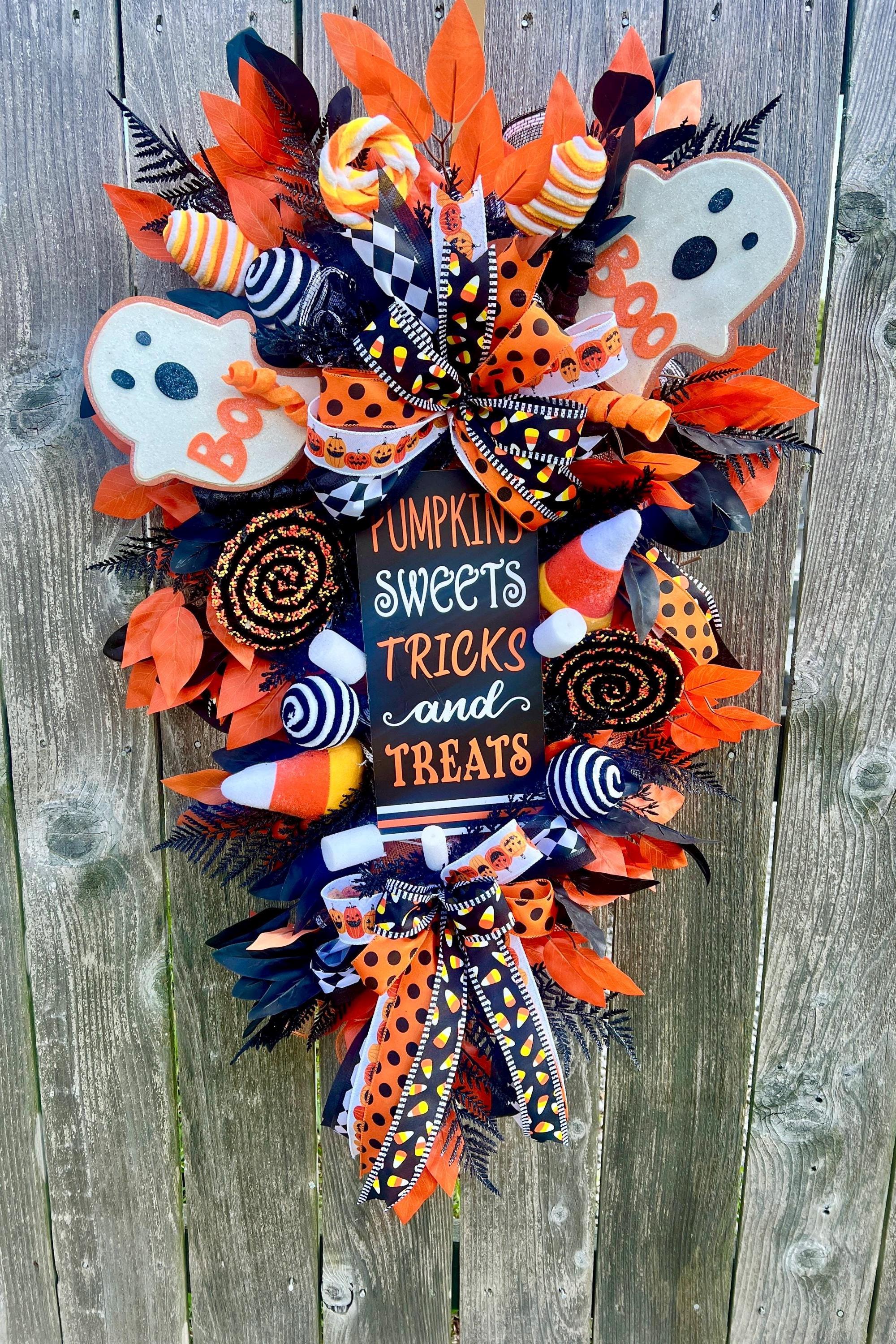 Pumpkins, Sweets, Tricks & Treats Halloween Swag Wreath| Halloween Decorations
