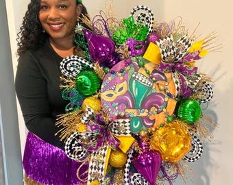 Couronne de masque de Mardi Gras | Objets décoratifs de luxe en fleurs de lys, violet vert or