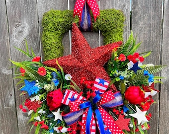 Couronne patriotique d'étoiles en mousse, fête des anciens combattants, Memorial Day, décoration du jour de l'indépendance, couronne rouge blanc bleu, couronne d'été