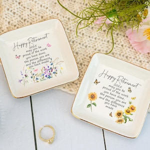 Coworker Retirement Gift,Personalized Happy Retirement Jewelry Tray For Her,Retirement Ring Dish,Thank You Gifts For Teacher,Retired Gifts