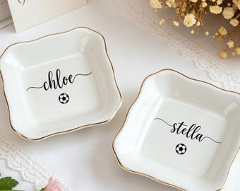 Plato de joyería de fútbol personalizado, regalos de fútbol para niñas, regalo de fútbol para la noche de graduación de la hija, regalo de equipo, regalo para amantes del deporte, regalos para entrenadores de fútbol