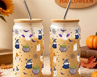 Cute Ghosts Coffee Cup,Personalized Halloween Ghost Glass Cup,Halloween Spooky Iced Coffee Cup,Fall Cute Ghost Tea Cup,Ghostie Birthday Gift
