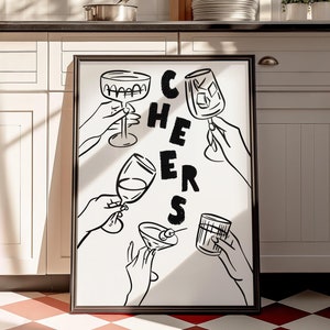 Cheers Wall Art, Retro Bar Cart Print, Cheers Print, Cheers Poster, Dining Room Print, Cocktail Poster, Kitchen Wall Art, Drinks Wall Art