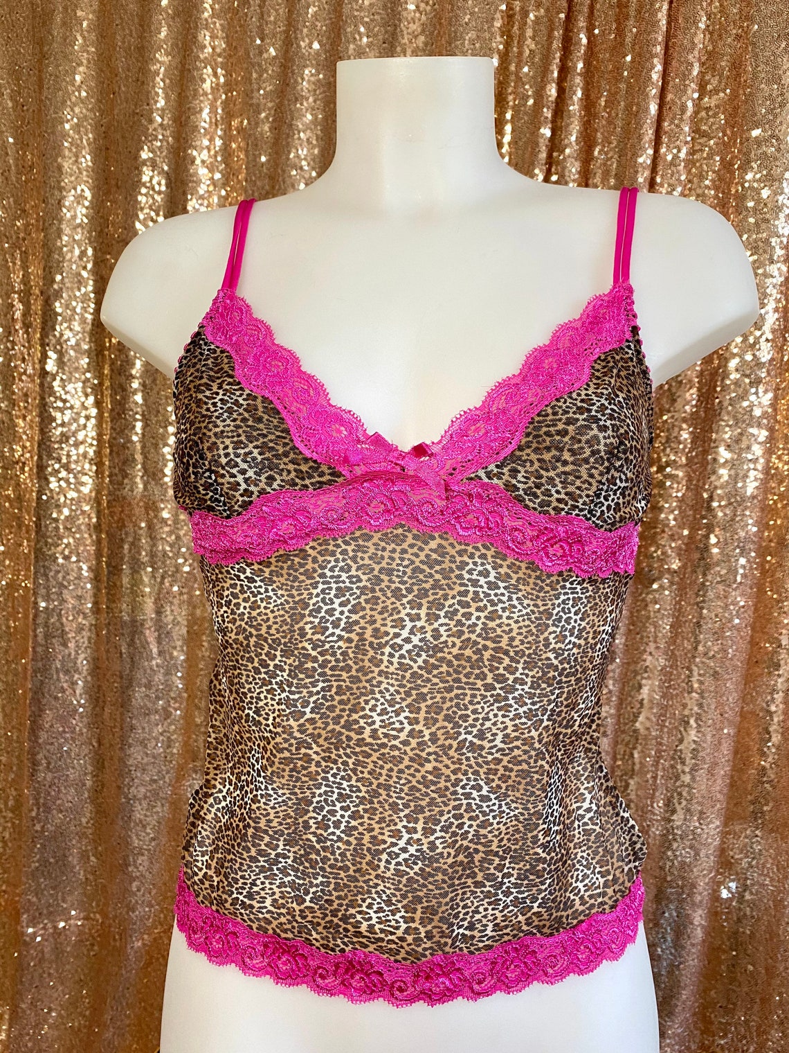 Y2K 90s Vintage Mesh Cami Tank Top Leopard Print Etsy