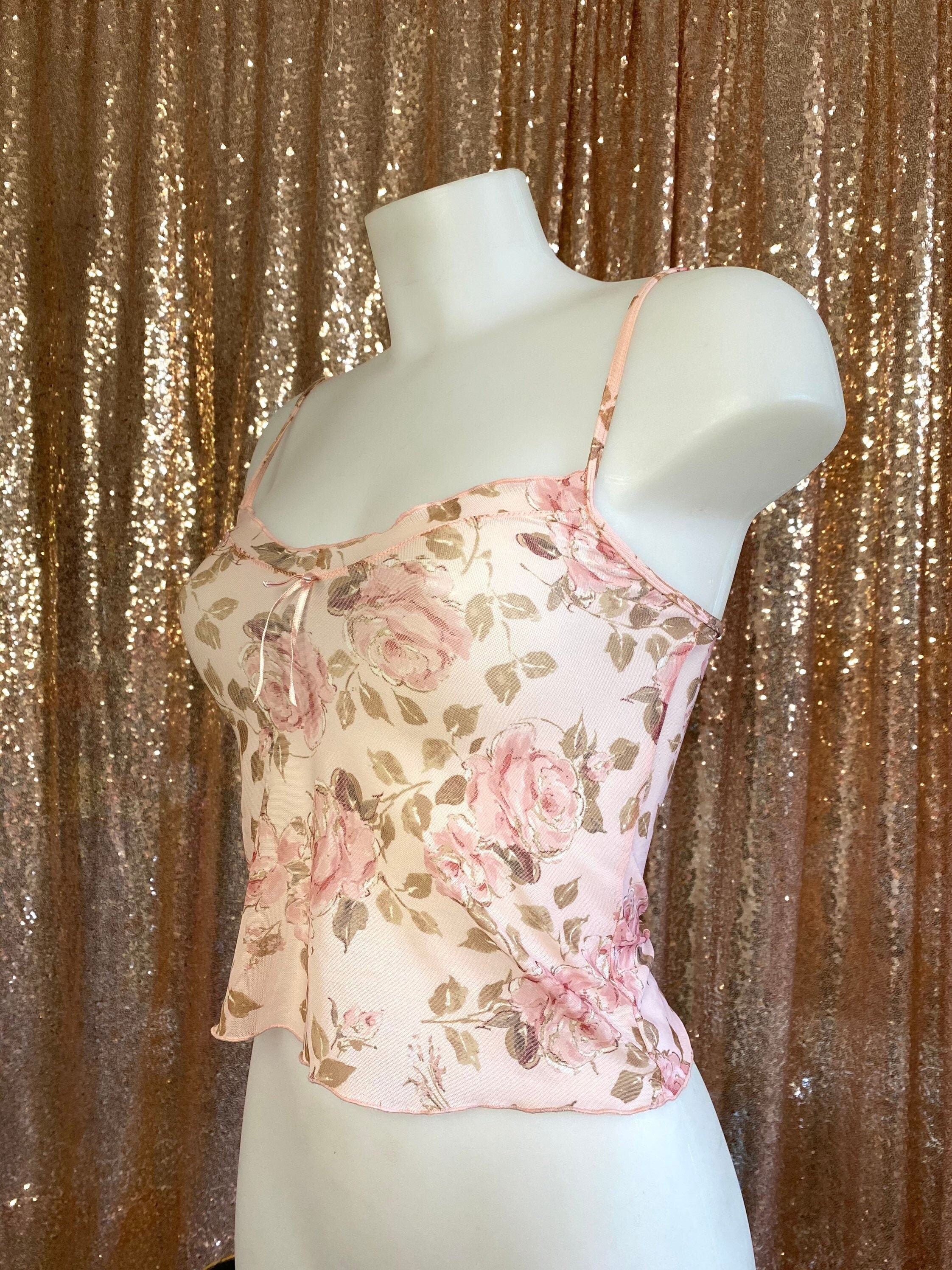 Y2K Vintage Mesh Cami Tank Top Floral Print 90s Etsy