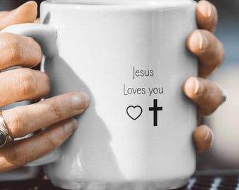 Taza de café "Jesús te ama", regalo de fe cristiana