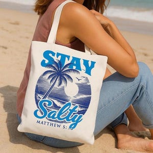 Stay Salty kristen tygväska, Matteus 5:13 stranddesign