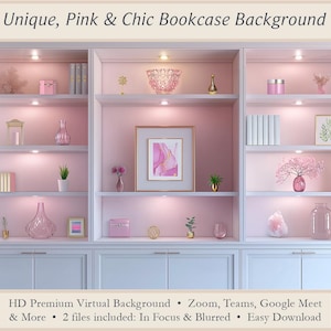 Beautiful Pink Bookcase Background Zoom Call Home Office Backdrop Video Call Bookshelf Virtual Office Realistic WFH Background Blurred Also