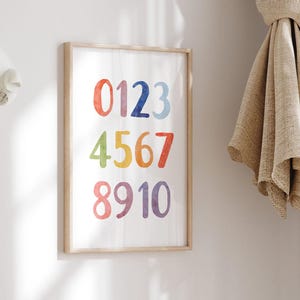 Numbers 1–10 Printable Poster – Counting Wall Art – Classic Rainbow – Digital Download