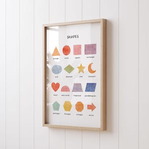 Pôster para impressão de formas básicas – Geometria 2D para crianças – Arco-íris clássico – Download digital