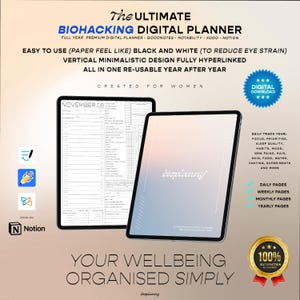 2026 Biohacking Health & Wellness Digital Planner for Women, PDF, Printable,