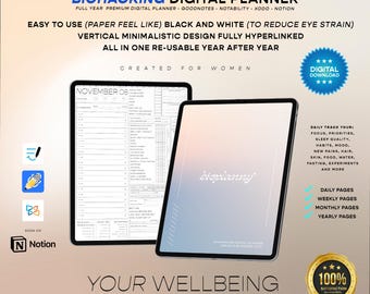 2026 Biohacking Health & Wellness Digital Planner for Women, PDF, Printable,