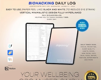 Biohacking 2026 Daily Log: Wellness Planner, Health Tracker (Printable, Digital)