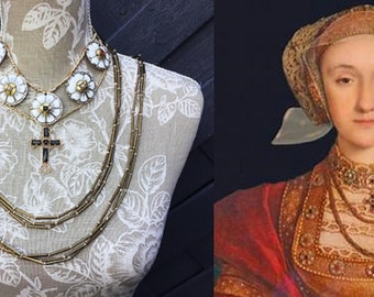 Anne Of Cleves replica necklace set - Holbein portrait - Tudor medieval jewellery - Henry VIII wife - Historical Re-enactment Anna von Kleve