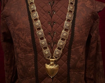 Golden Shield Chain of Office: Medieval Livery Collar, LARP Costume