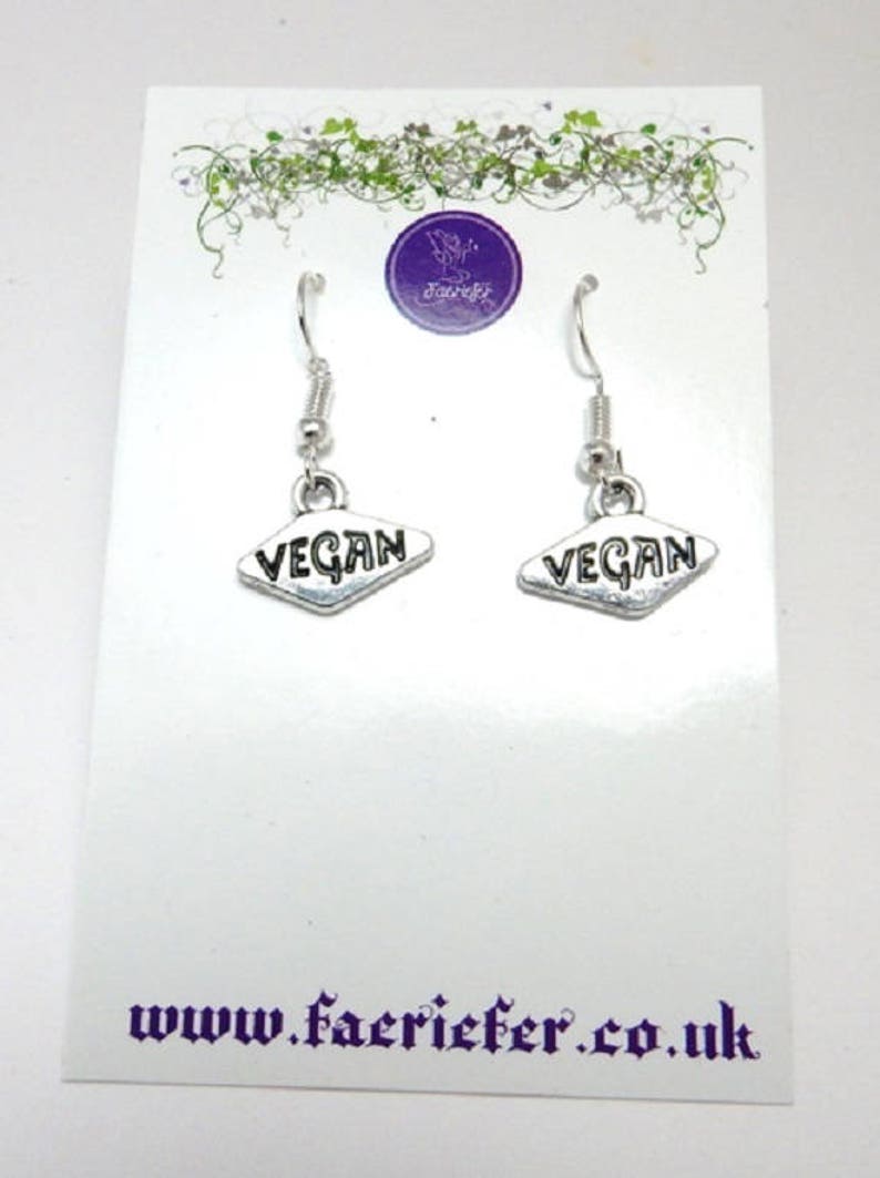 vegan jewellery Vegan Earrings on choice of silver plated or sterling silver ear wires powered by plants animal lover plant based