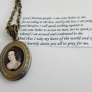 Anne Boleyn locket necklace - Queen of England - historical portrait jewellery - medieval - Henry VIII - with quote inside - bronze