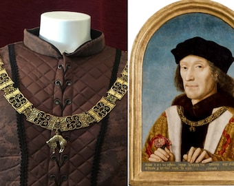 King Henry VII - Order of the Fleece - Chain of Office replica - portrait 1505 - Livery Collar - Tudor crown - reenactment - costume
